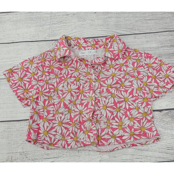 Zara Girls Pink‎ Daisy Crop Top Size 6 - Picture 1 of 3